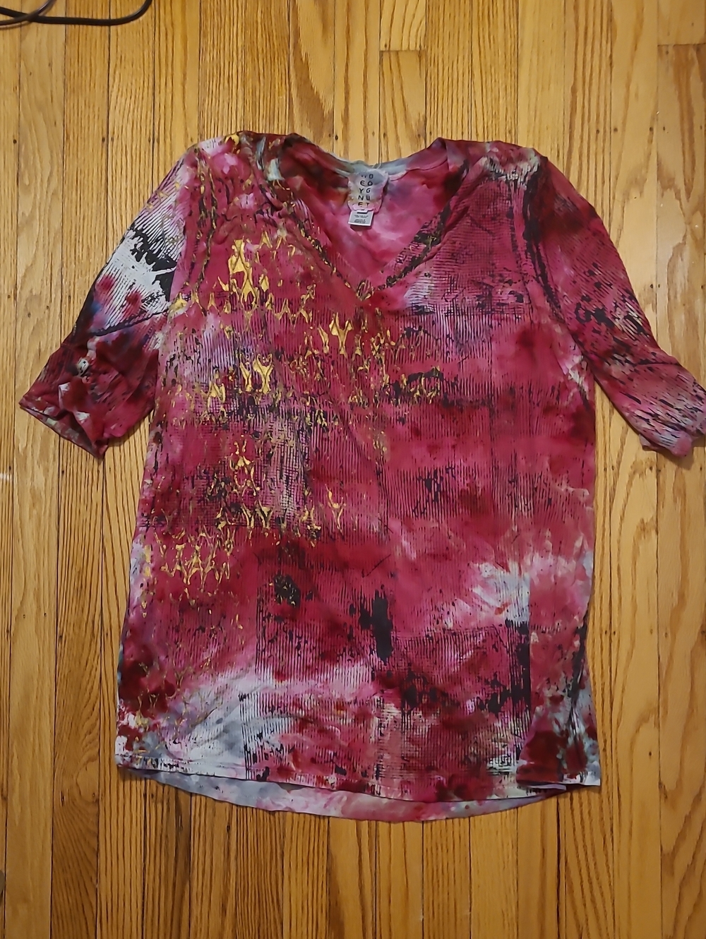 United Colors Of Benetton Pink & Yellow V-Neck Short Sleeve Top